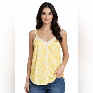 Jasmine & Ginger Yellow Floral Cami Tank Lace Trim Summer Top